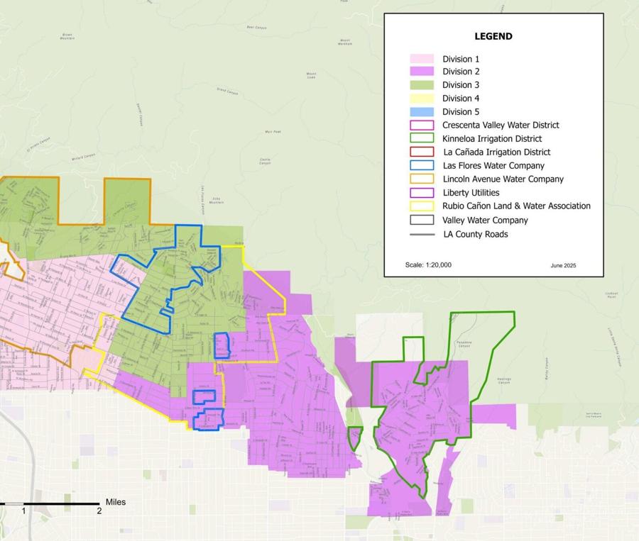 Map of the Foothill Municipal Water District showing Division 2 in purple alongside retail agency service areas