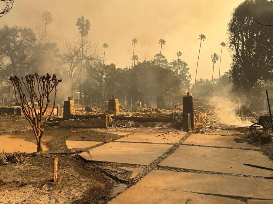 The same property reduced to rubble after the Eaton Fire